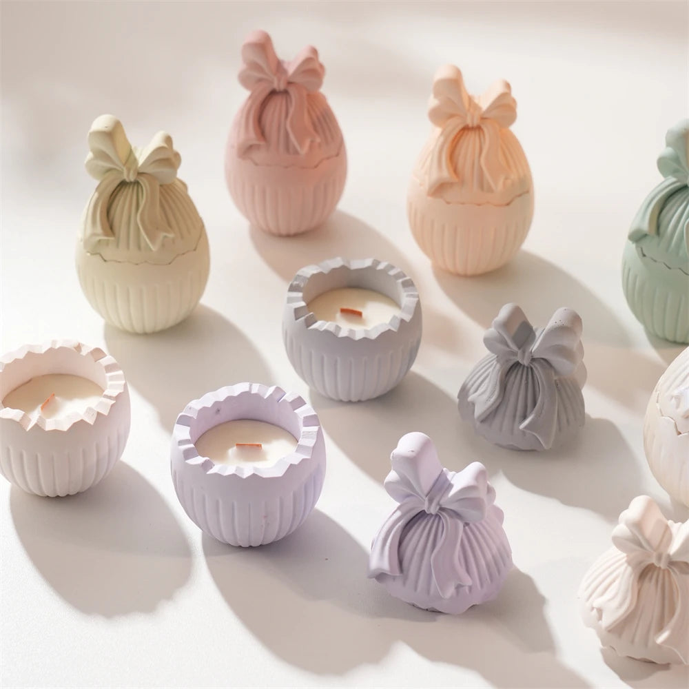 Easter Egg Candle Jar Silicone Mold with Bow Design