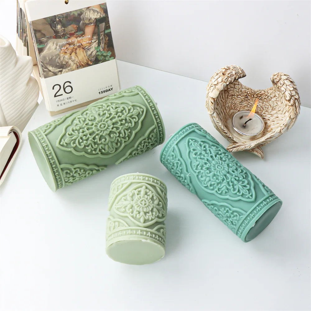 Vintage Embossed Column Cylinder Candle Molds