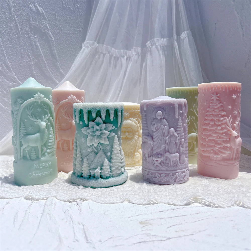 Santa Claus & Christmas Column Silicone Candle Molds