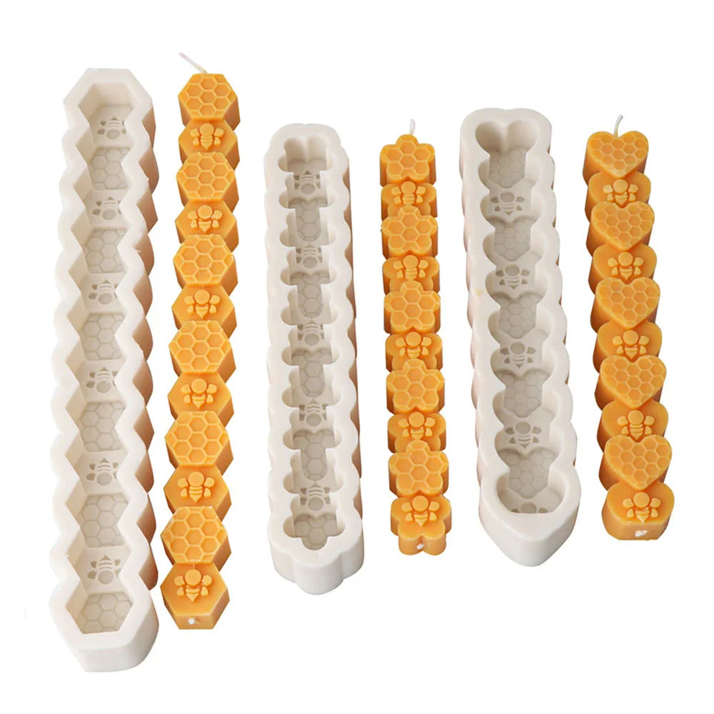 Honeycomb Flower Bee Long Pillar Candle Silicone Mold