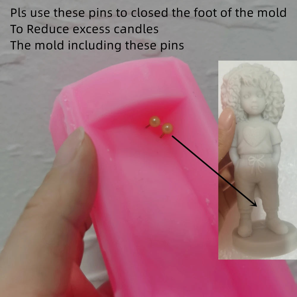 Curly Hair Girl with Heart Shirt Candle Mold