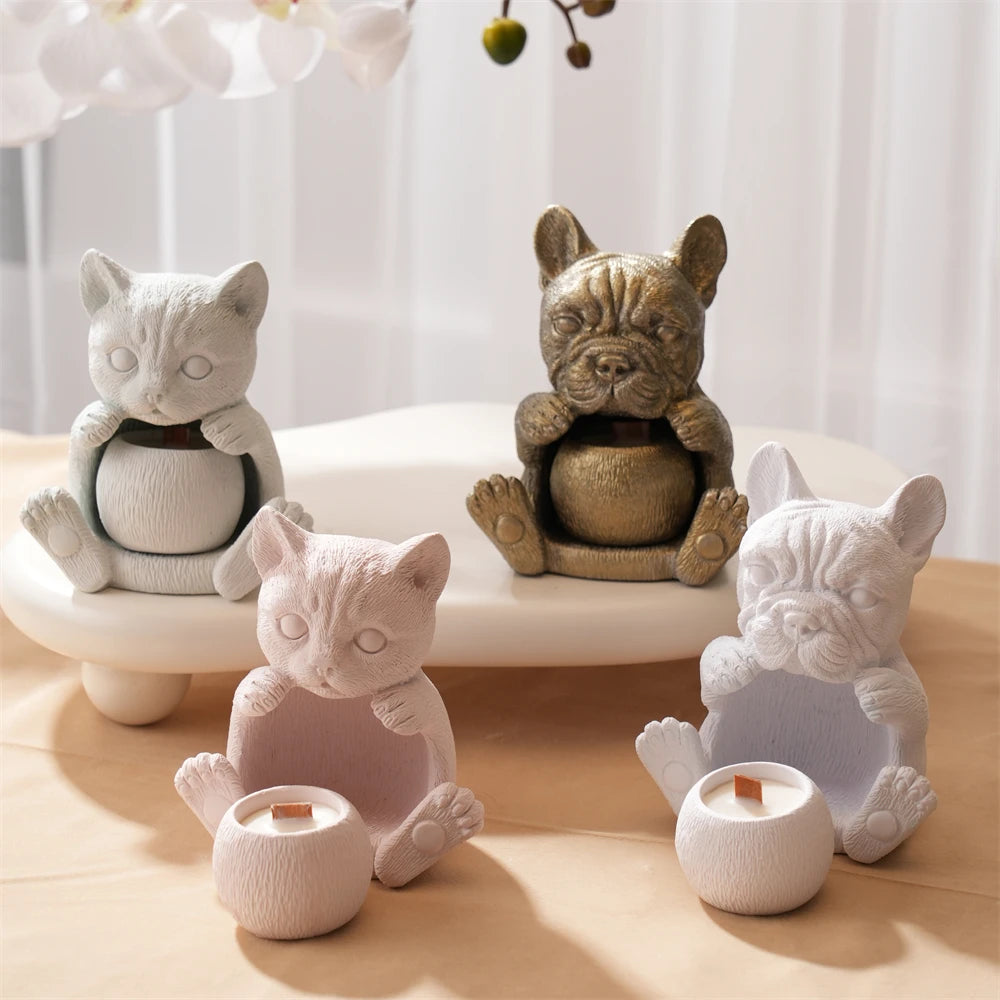 French Bulldog Puppy Hollow Candle Holder Silicone Mold