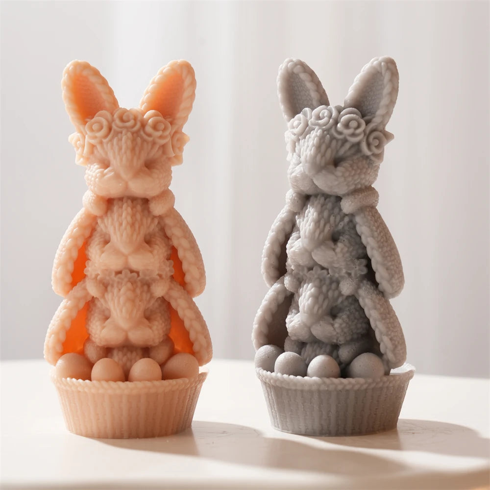 3D Knit Rose Bunny Silicone Candle Mold
