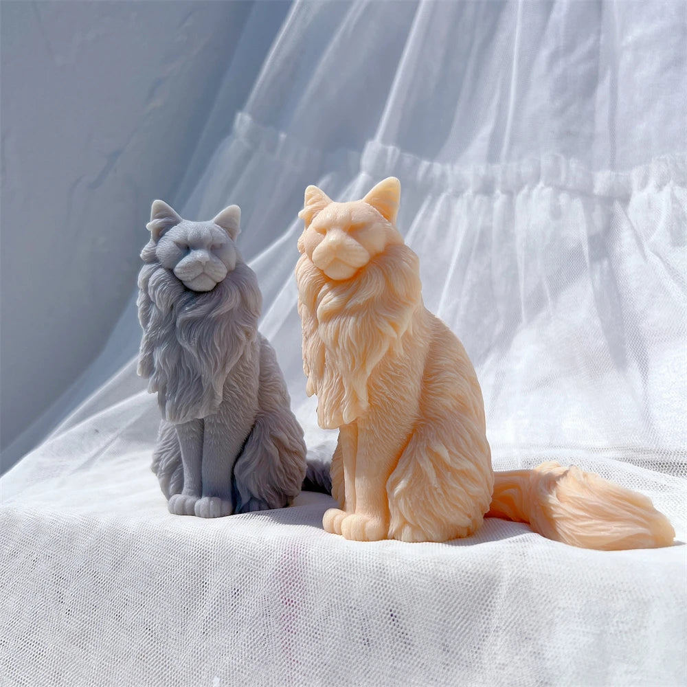 Sitting Norwegian Forest Cat Silicone Candle Mold