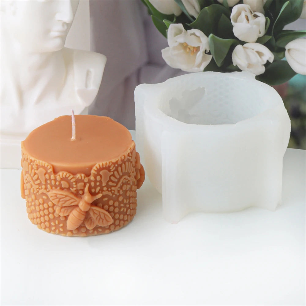 Embossed Bee Pillar Candle Silicone Mold