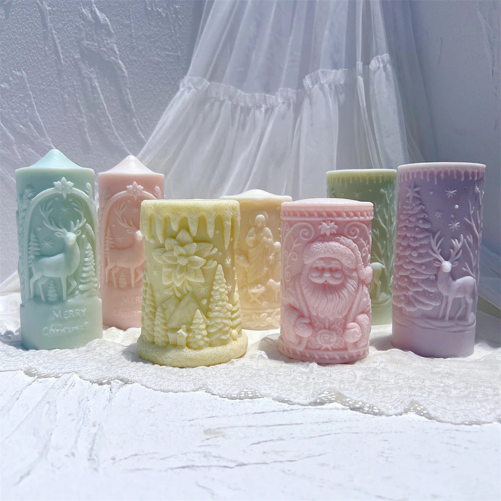 Santa Claus & Christmas Column Silicone Candle Molds