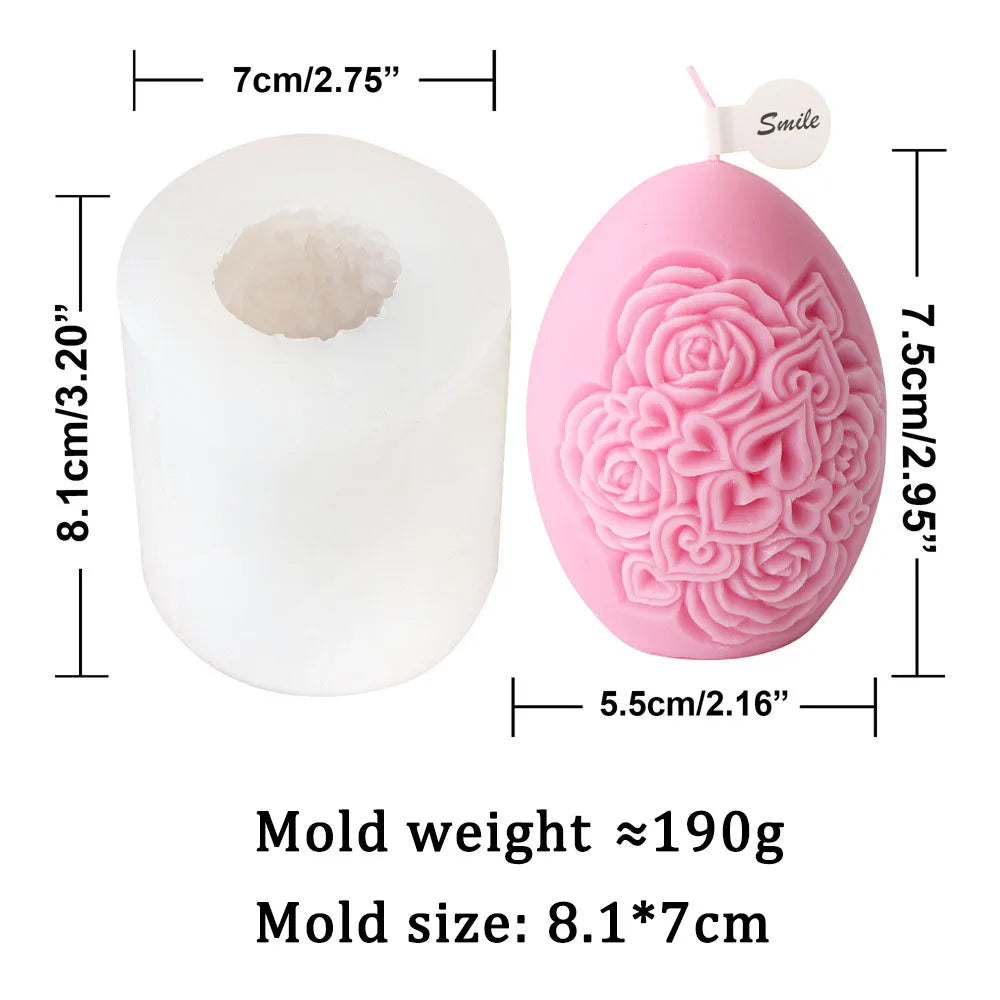 Rose Flower Pattern Egg Shape Candle Silicone Mold