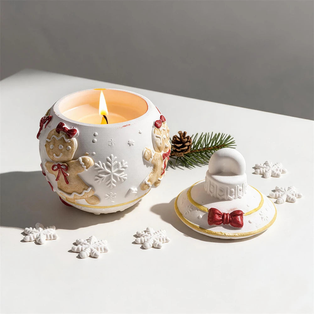 Gingerbread Christmas ornament silicone jar mold with removable lid