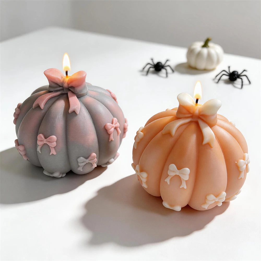 Bowknot Pumpkin Silicone Candle Mold for Festive Decor