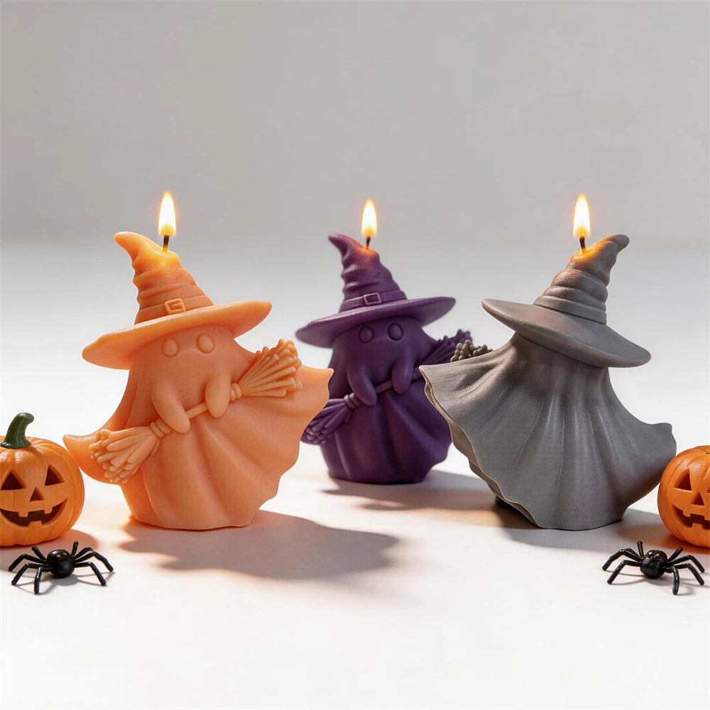 Ghost Witch Broom Silicone Candle Mold for Halloween