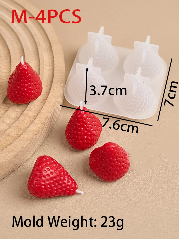 Strawberry Shaped Silicone Candle Mold 4PCS/1PC S/M/L