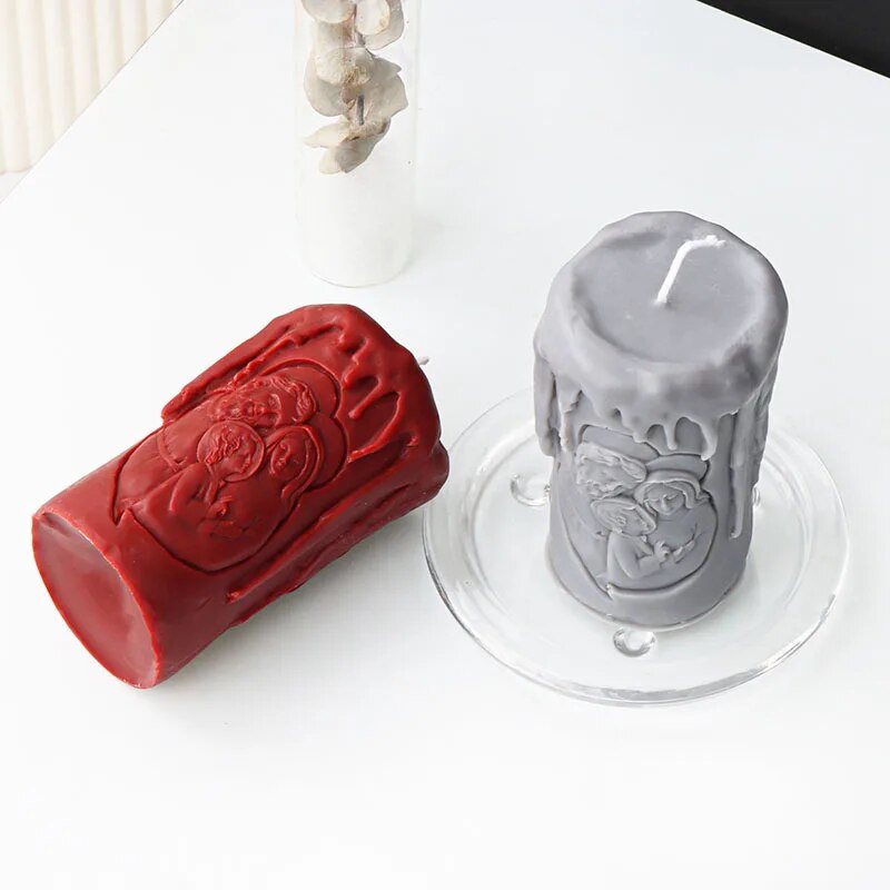 Cylindrical Jesus Family Candle Mold