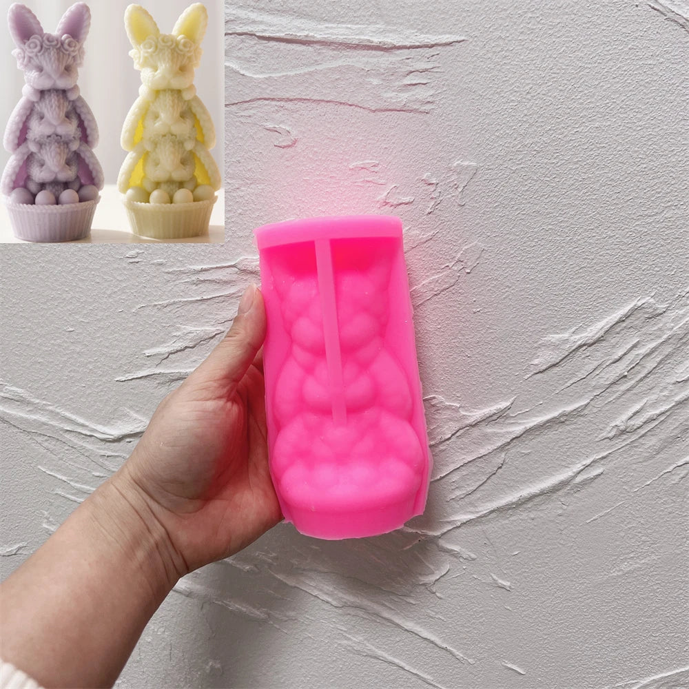 3D Knit Rose Bunny Silicone Candle Mold