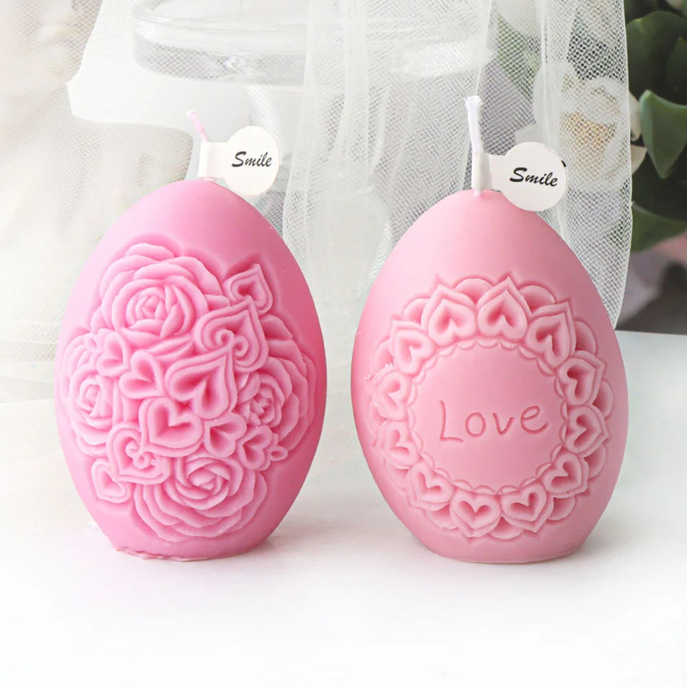 Rose Flower Pattern Egg Shape Candle Silicone Mold