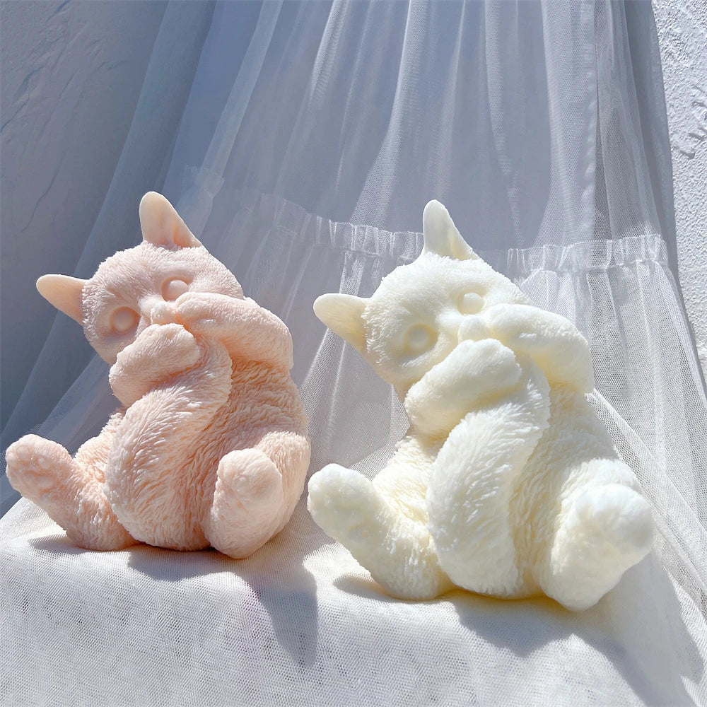 Cute Cat Playing with Tail Silicone Candle Mold