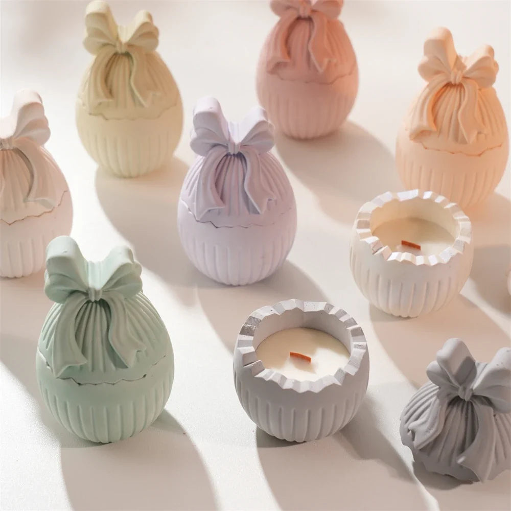 Easter Egg Candle Jar Silicone Mold with Bow Design