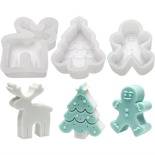 Christmas Silicone Candle Molds - Gingerbread Man Elk Christmas Tree 