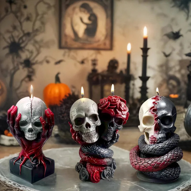 Halloween Handheld Rose Skull Candle Mold