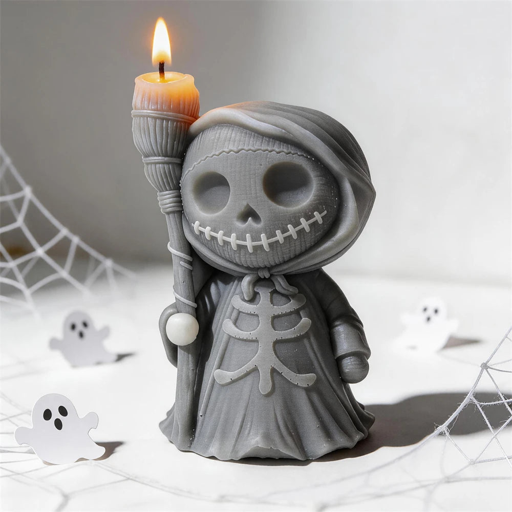 Spooky skull-shaped silicone mold for Halloween candle making
