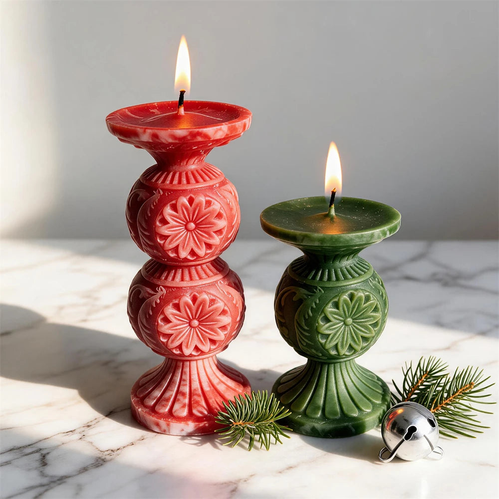 Ornate Floral Candlestick Silicone Candle Mold - 2 Designs