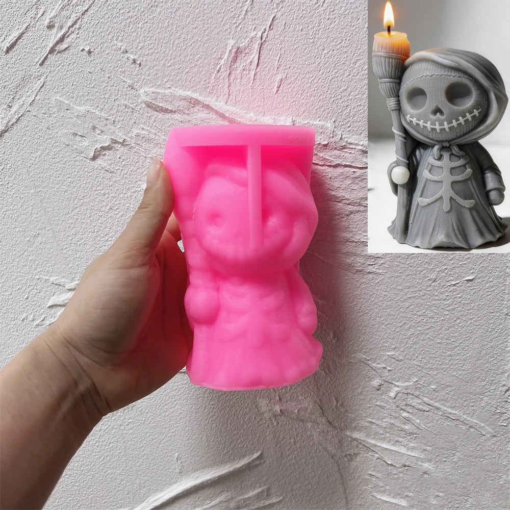 Spooky skull-shaped silicone mold for Halloween candle making
