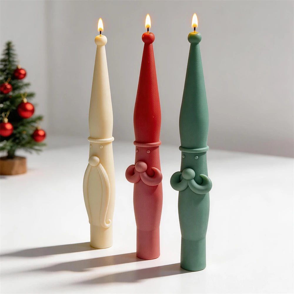 Curled moustache Santa candle with tall minimalist silhouette