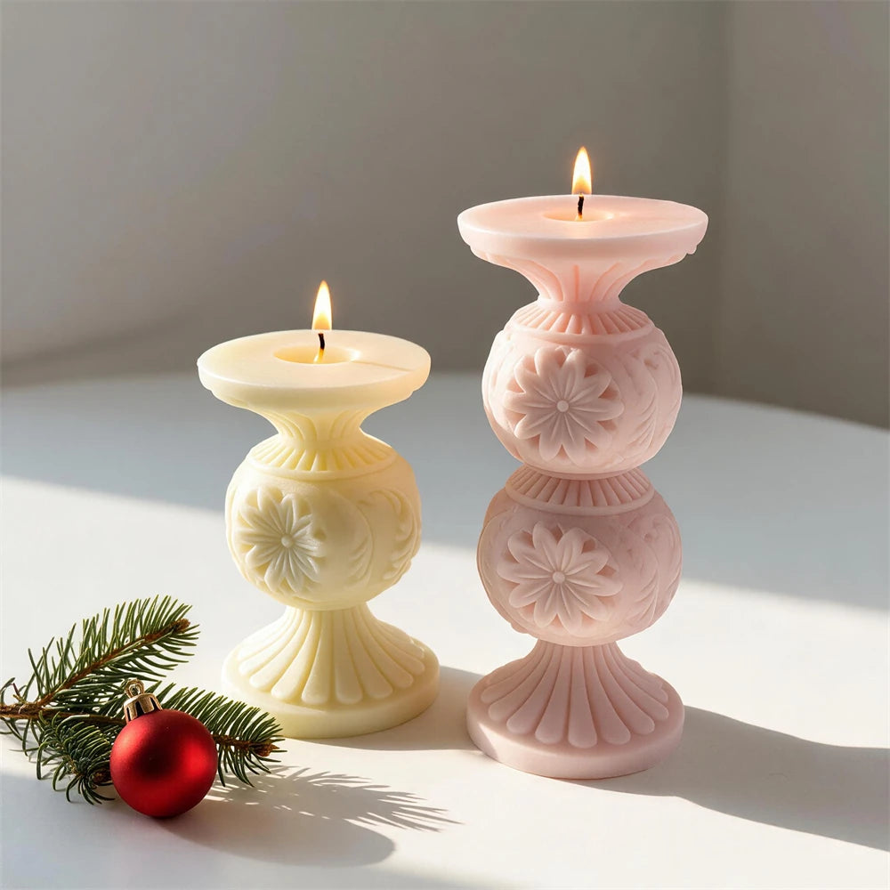Ornate Floral Candlestick Silicone Candle Mold - 2 Designs