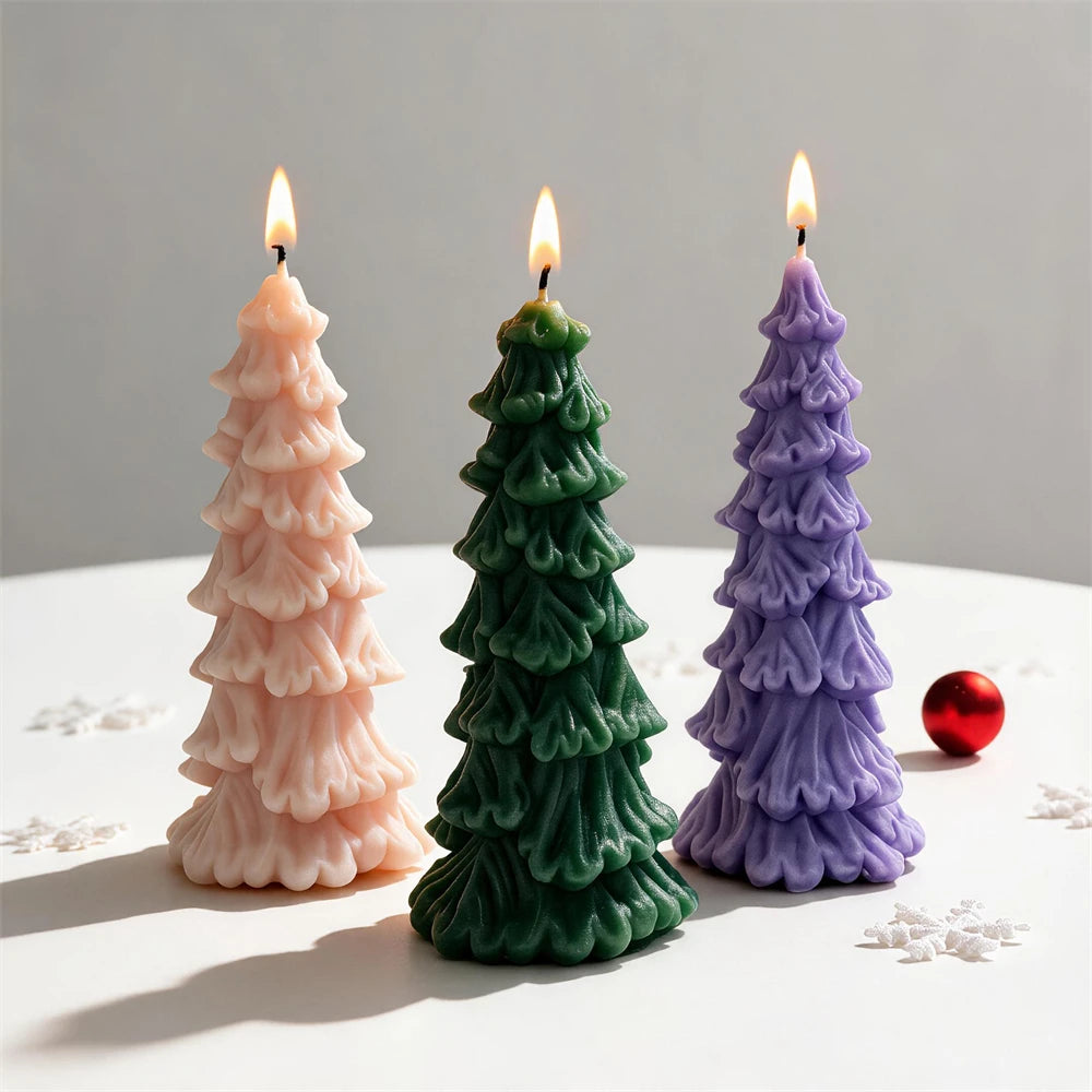 Cascading branch Christmas tree candles in green, pink and purple