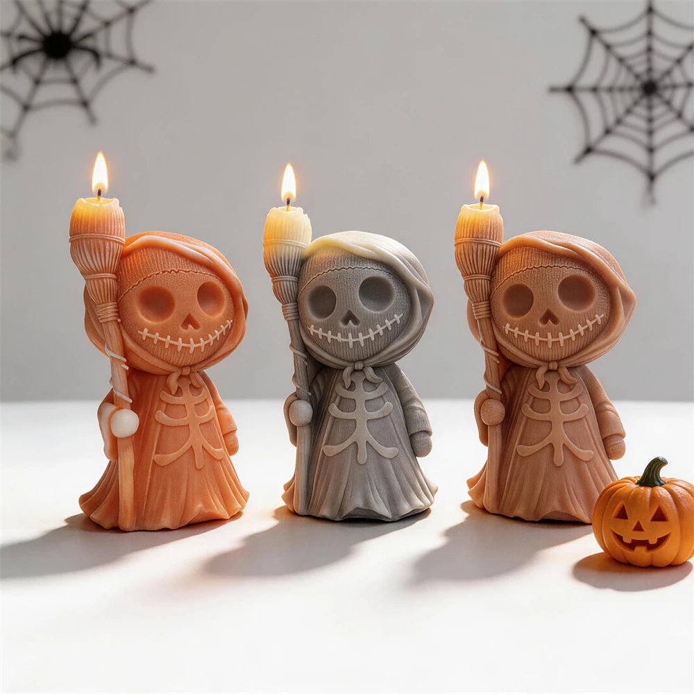 Spooky skull-shaped silicone mold for Halloween candle making
