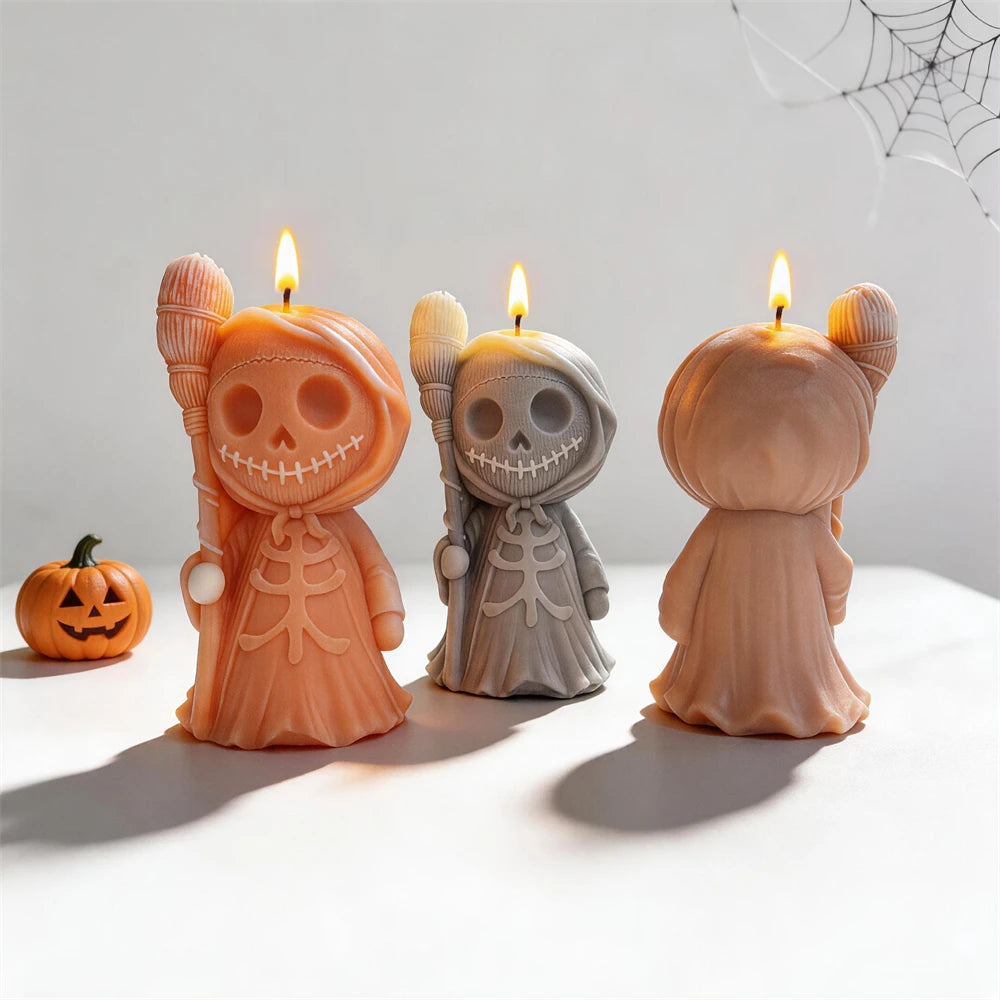 Spooky skull-shaped silicone mold for Halloween candle making
