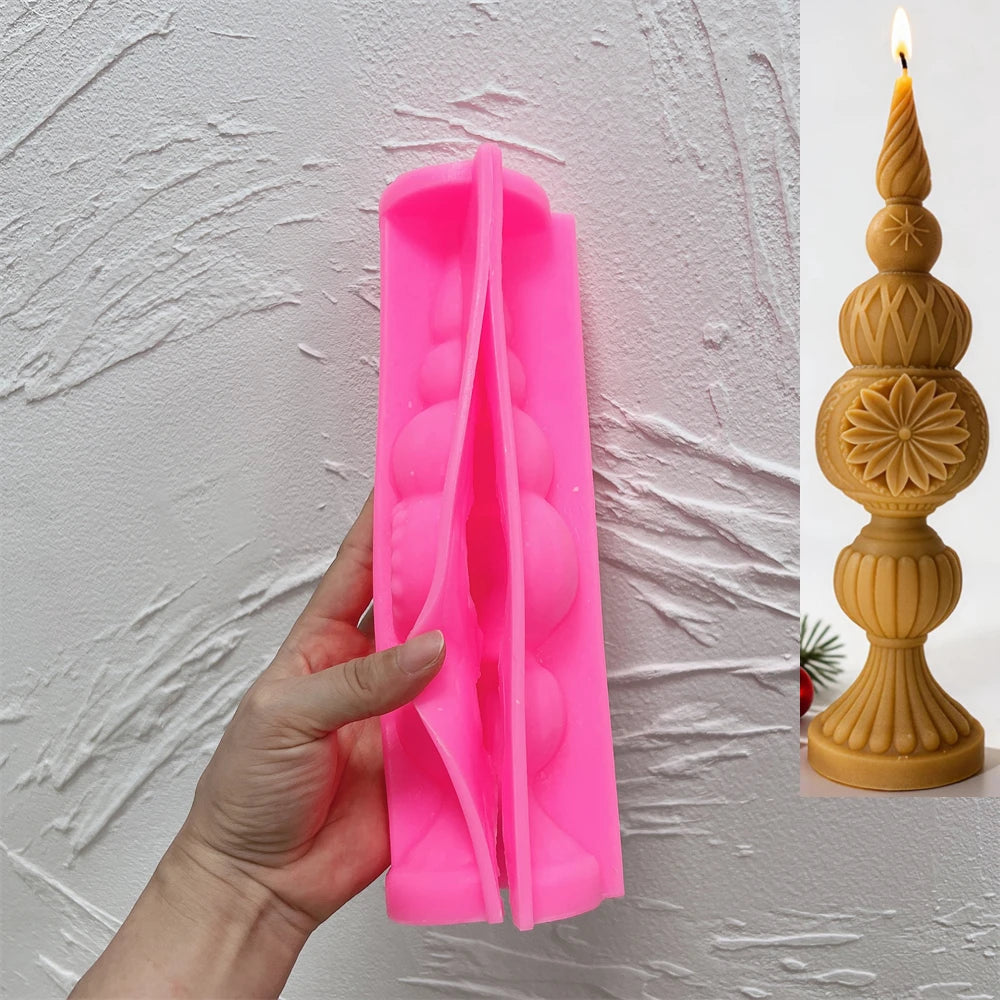 Pink silicone molds for making ornamental Christmas pillar candles