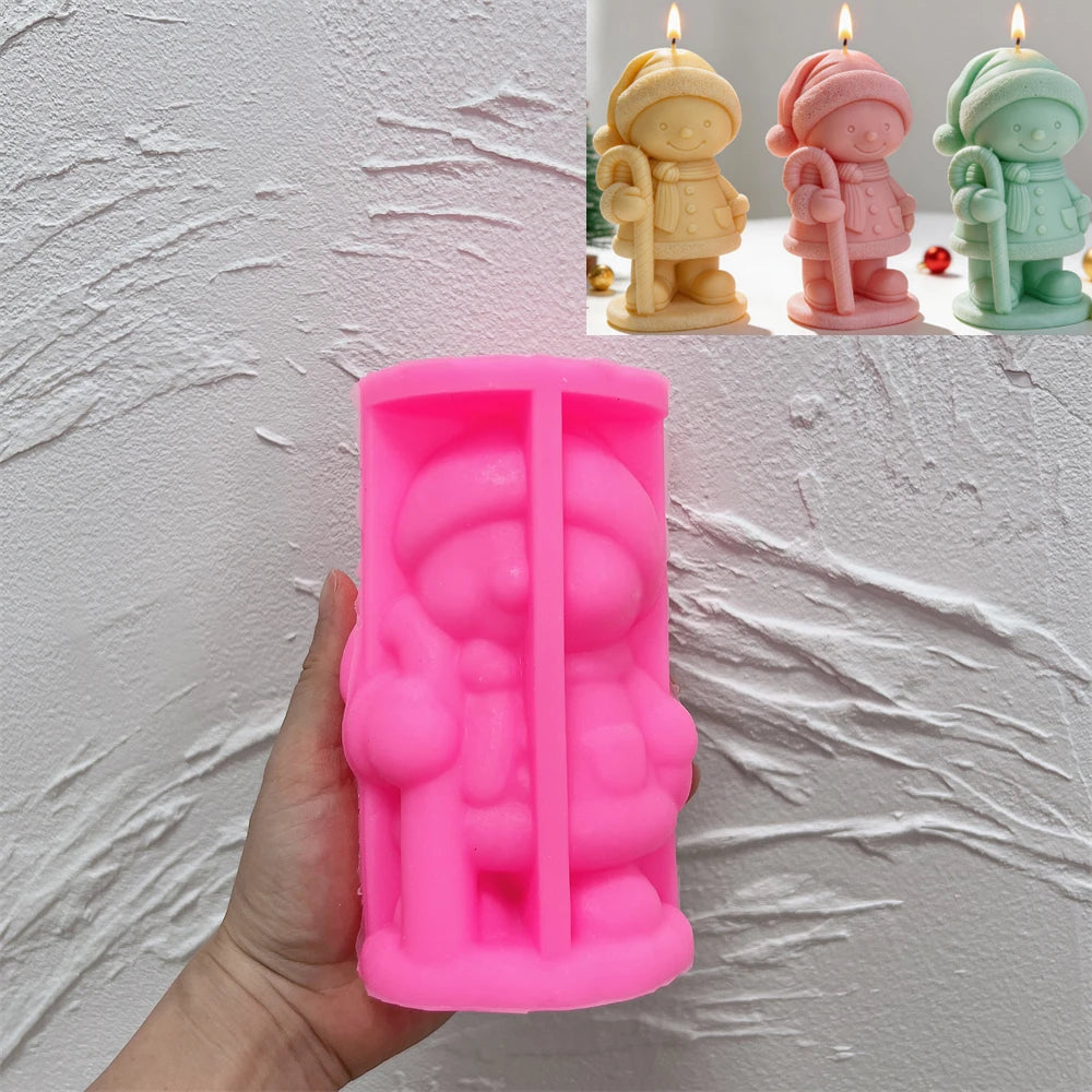 Pink silicone mold for creating a candy cane Christmas child candle
