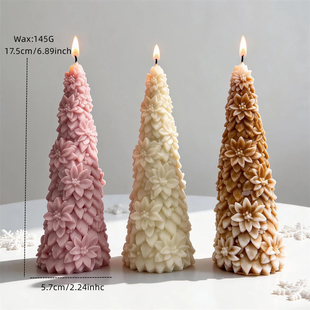 Poinsettia Christmas tree candle measuring 17.5 centimetres tall