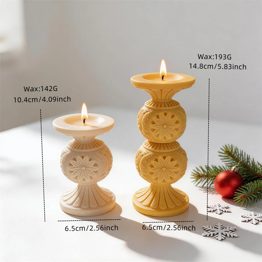 Ornate Floral Candlestick Silicone Candle Mold - 2 Designs