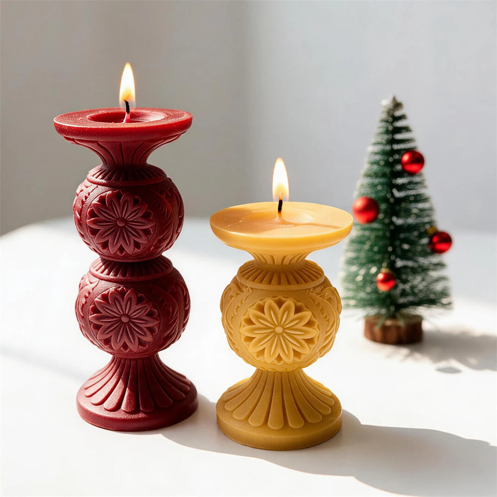 Ornate Floral Candlestick Silicone Candle Mold - 2 Designs