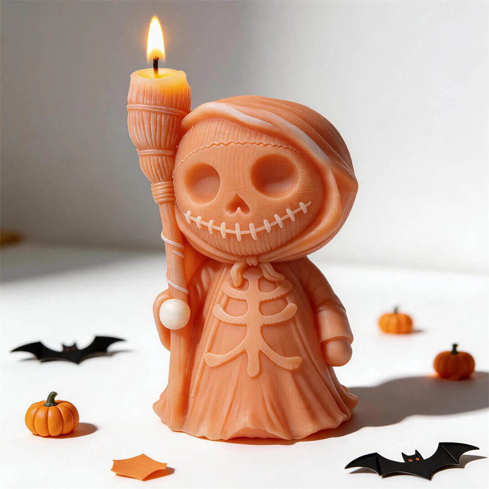 Spooky skull-shaped silicone mold for Halloween candle making
