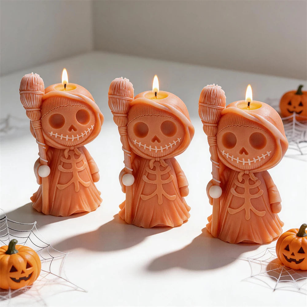 Spooky skull-shaped silicone mold for Halloween candle making
