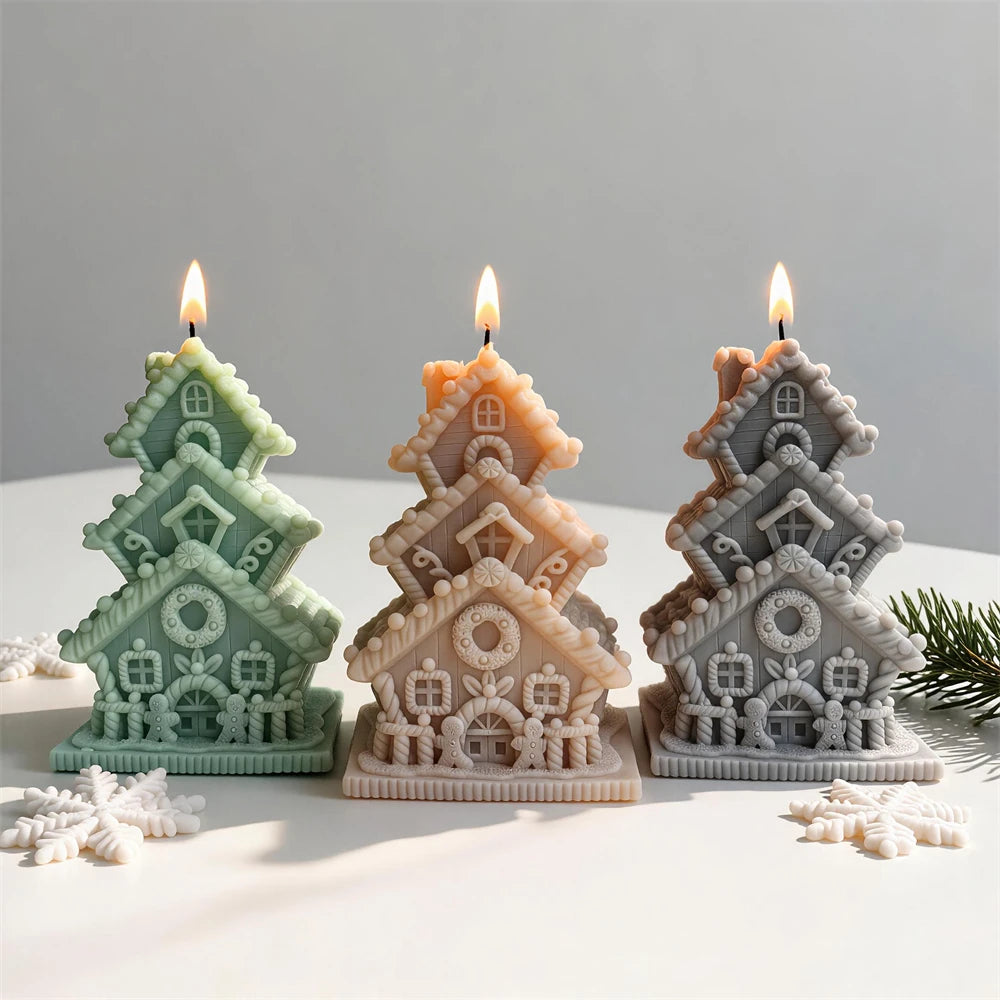 Stacked Gingerbread Cottage Silicone Candle Mold