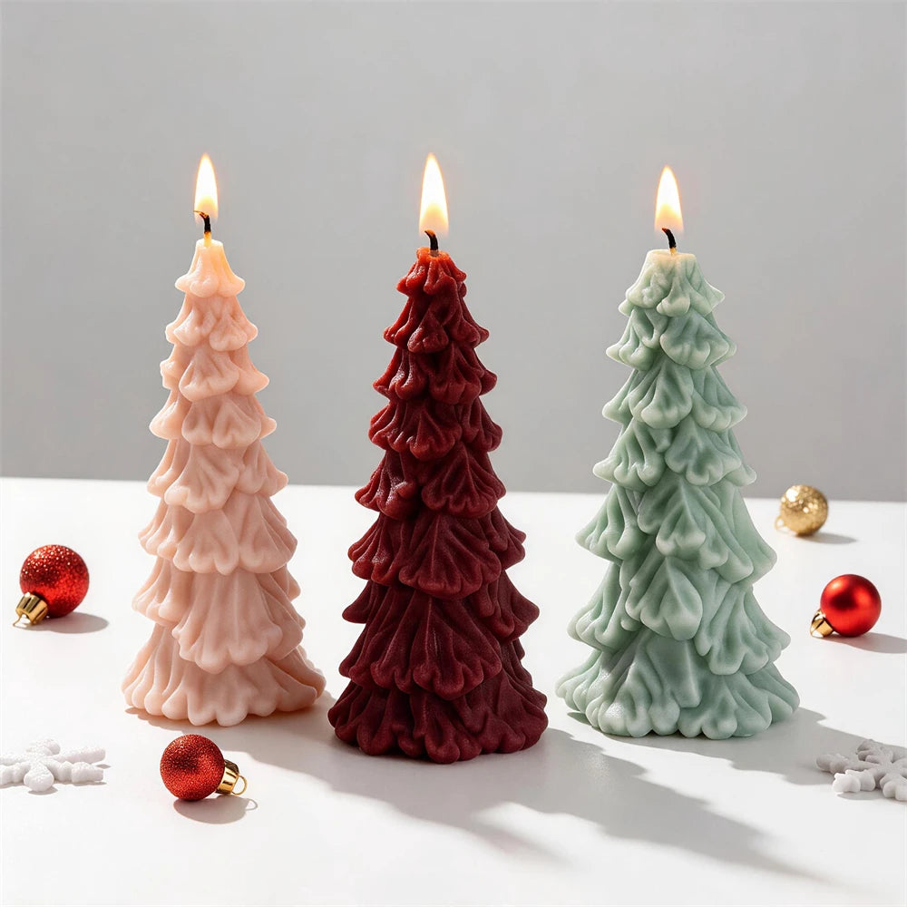 Tall Christmas tree candle with flowing layered branches