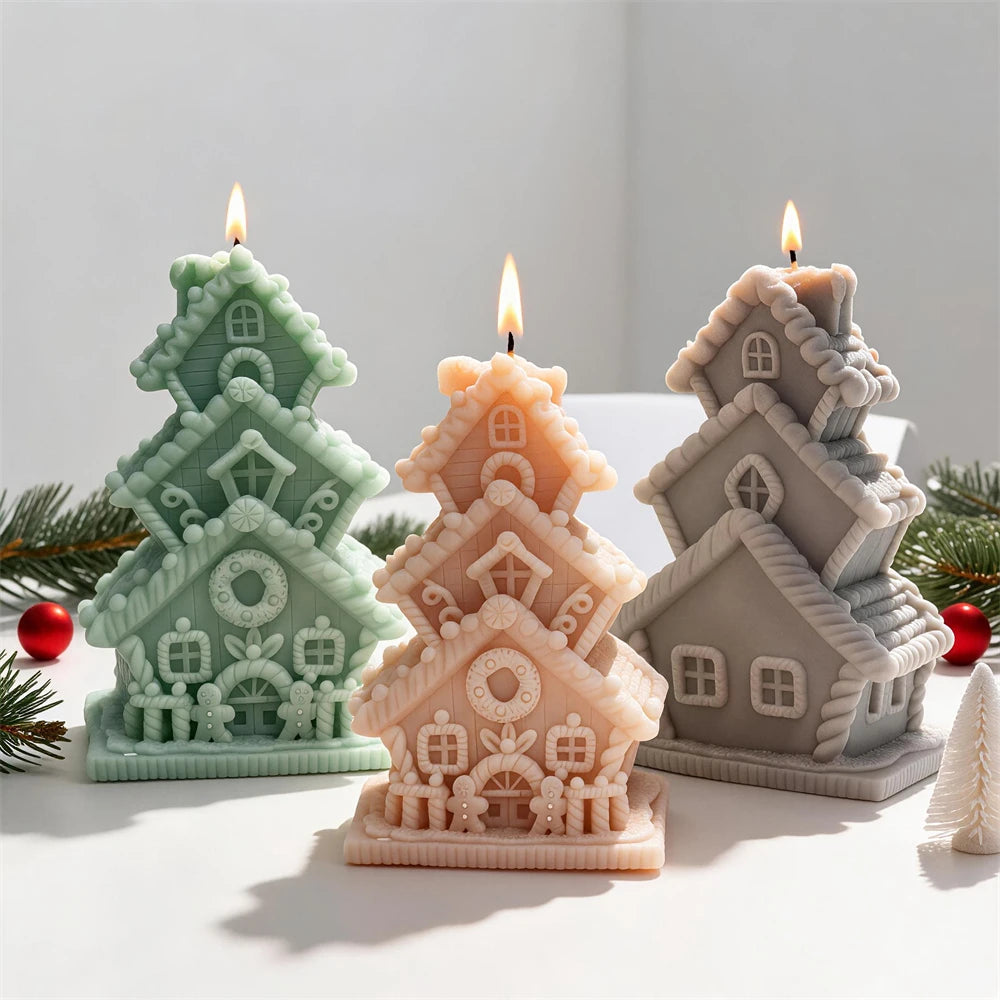 Stacked Gingerbread Cottage Silicone Candle Mold