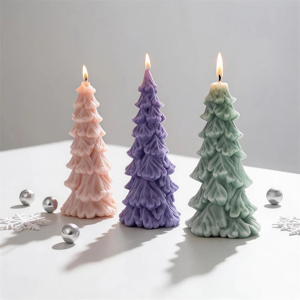 Cascading branch Christmas tree candles in green, pink and purple