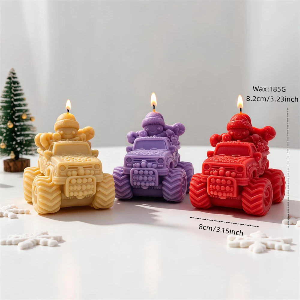 Gingerbread Christmas vehicle candle measuring 8.2 centimetres tall