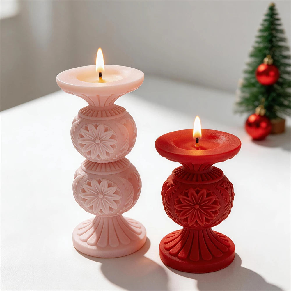 Ornate Floral Candlestick Silicone Candle Mold - 2 Designs