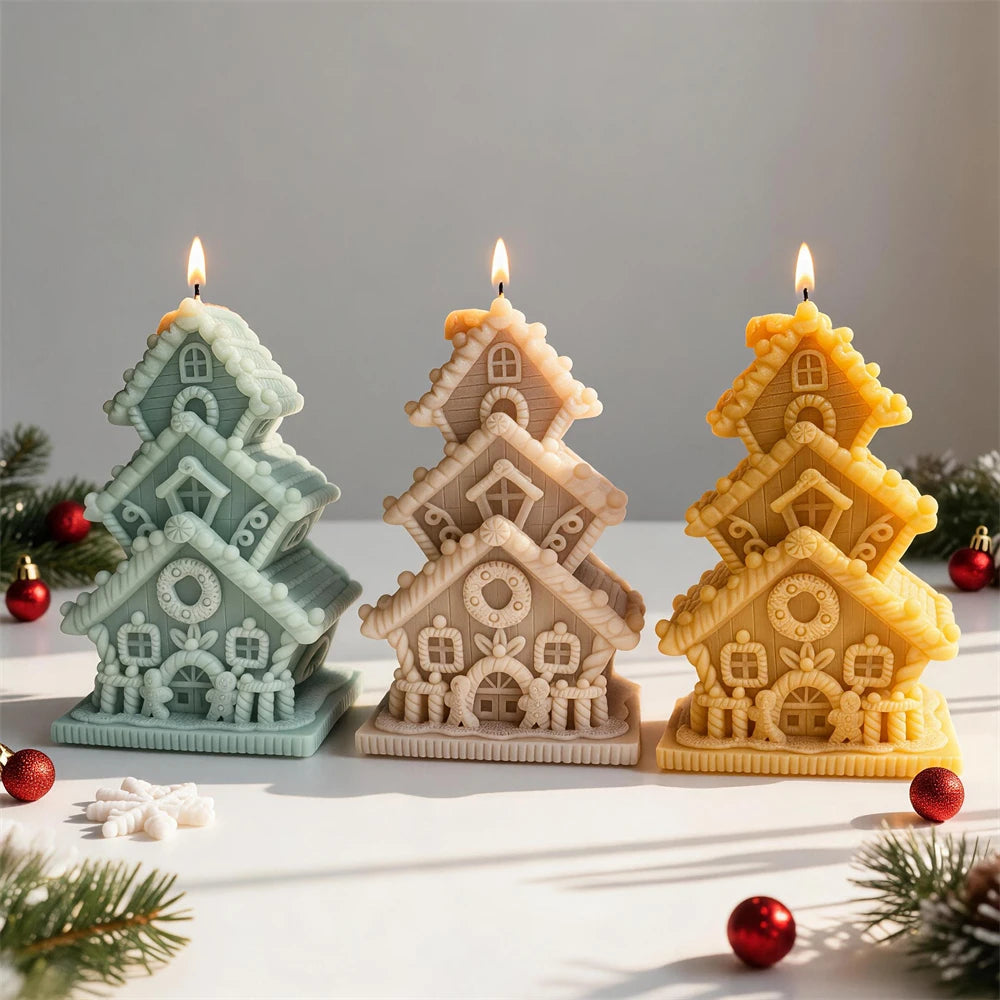 Stacked Gingerbread Cottage Silicone Candle Mold