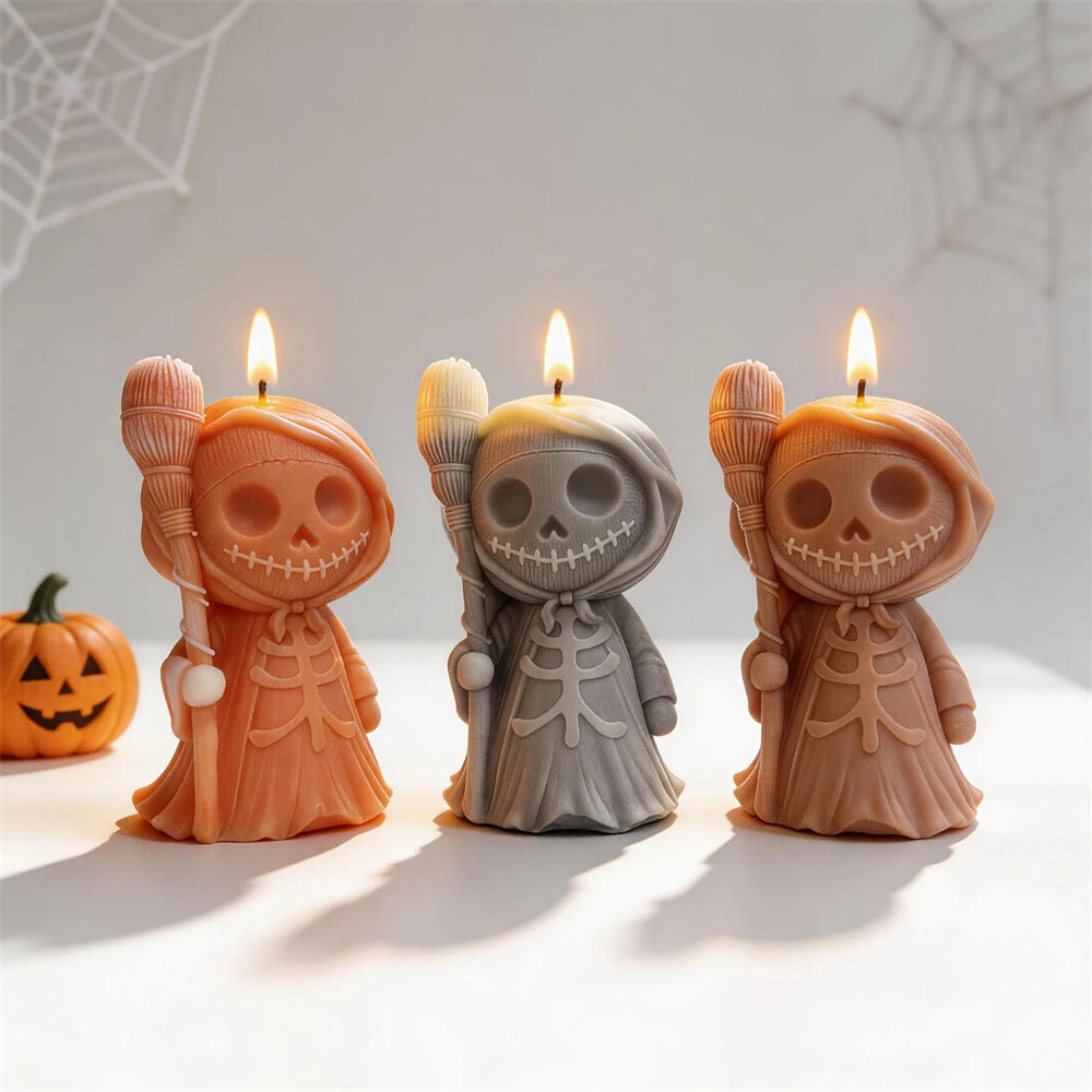 Spooky skull-shaped silicone mold for Halloween candle making
