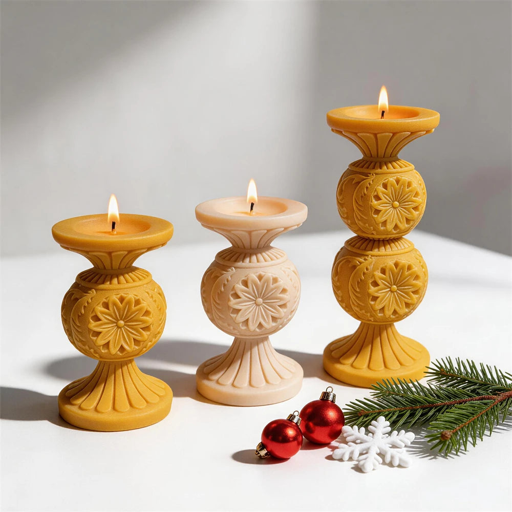 Ornate Floral Candlestick Silicone Candle Mold - 2 Designs