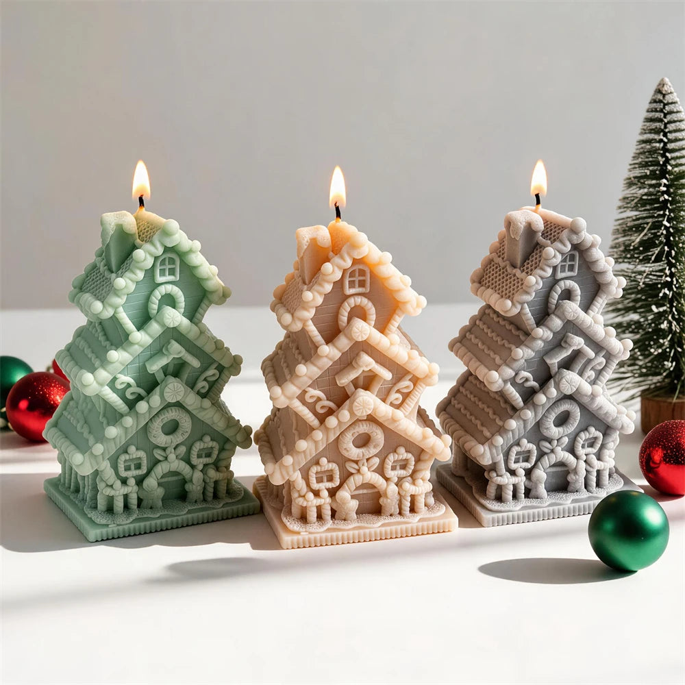 Stacked Gingerbread Cottage Silicone Candle Mold