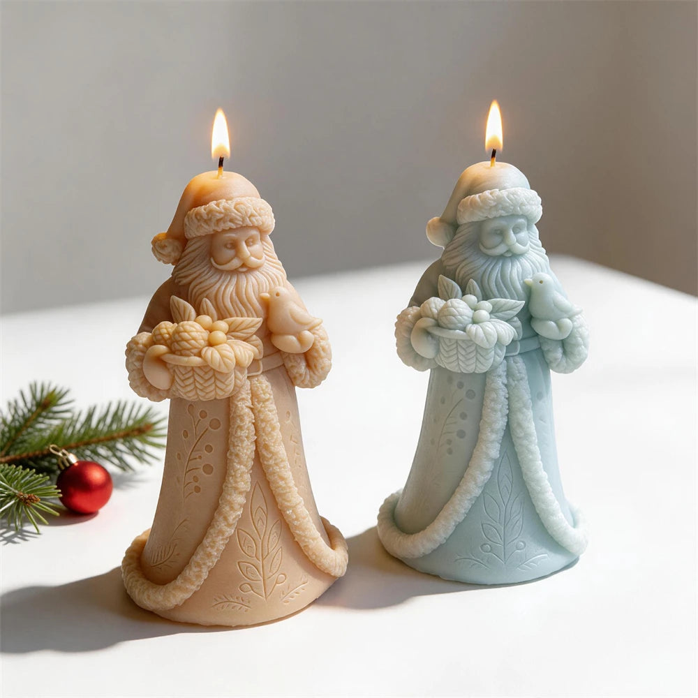 Botanical Santa candles with pinecones, berries and festive foliage