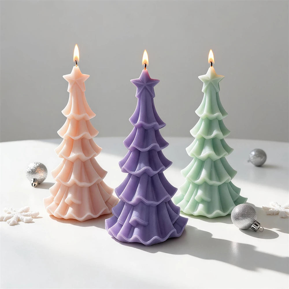 Freestanding Christmas tree candles with tiered branch details
