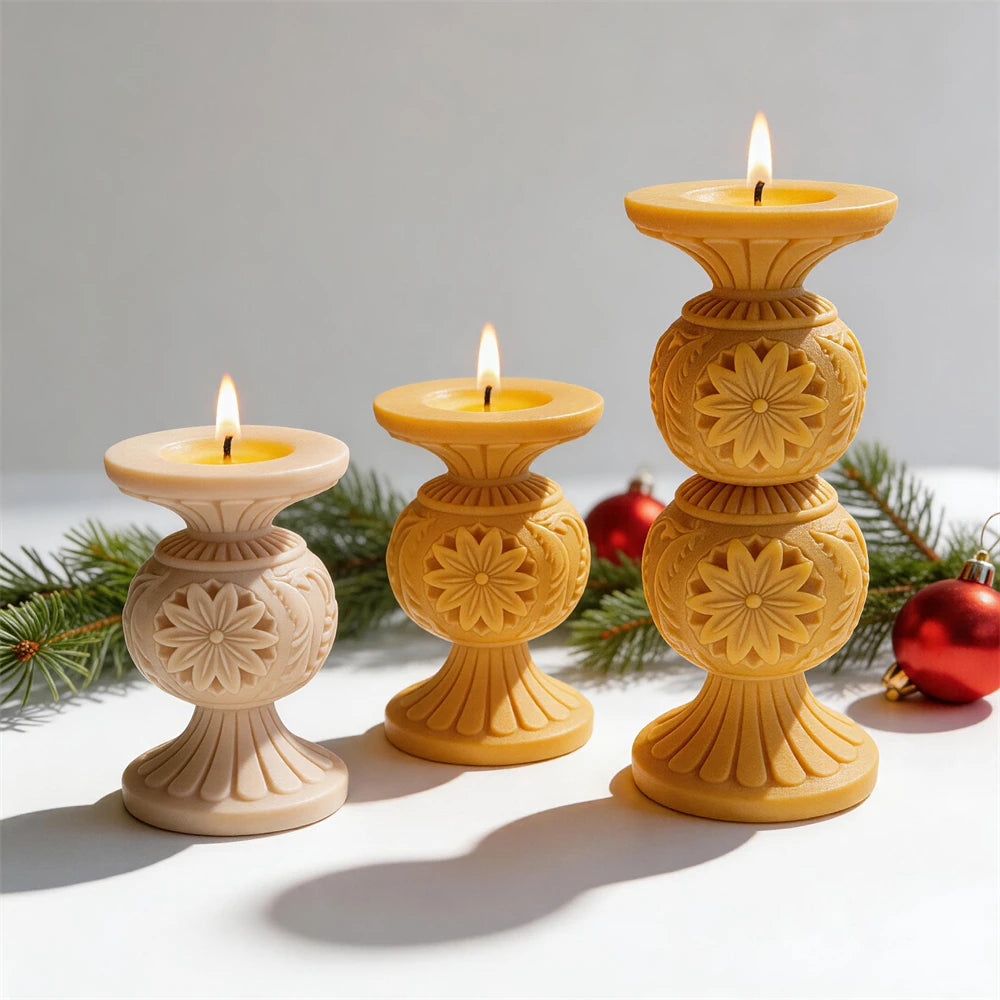 Ornate Floral Candlestick Silicone Candle Mold - 2 Designs